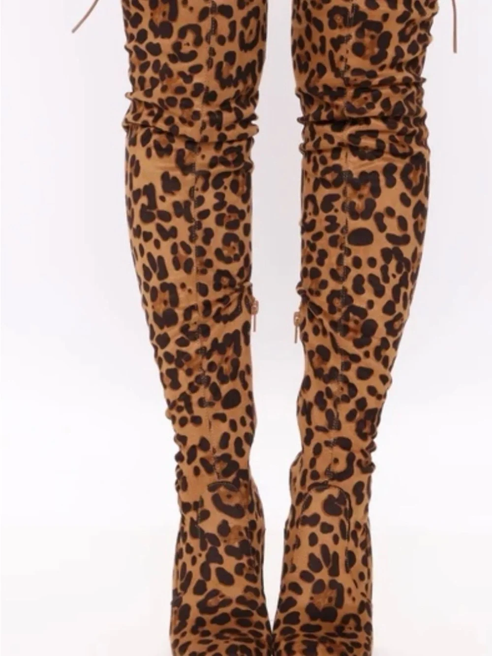 Leopard Print Over-the-Knee Block Heel Boots - Tan/Black